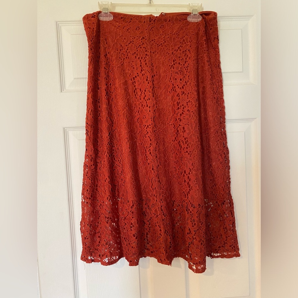 New York & Company Rust Colored Lace Bias Cut Skirt